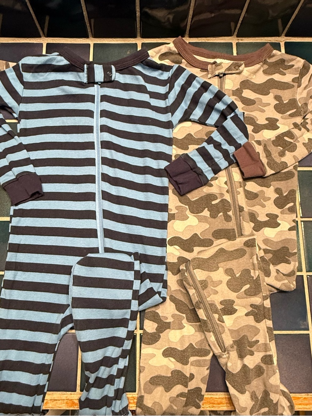 Gerber Blue & navy blue Striped and Camo Footie Pajama Set